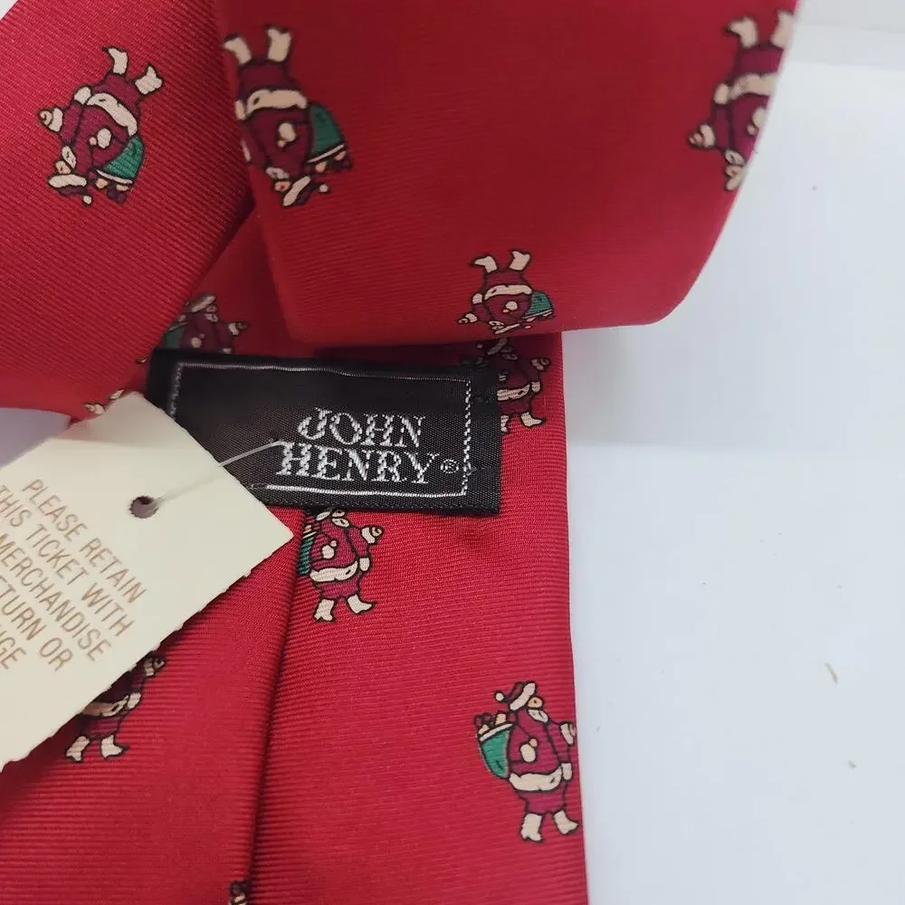 Vintage John Henry & Wembley Christmas Tie Lot Mens Red Silk Santa Tree